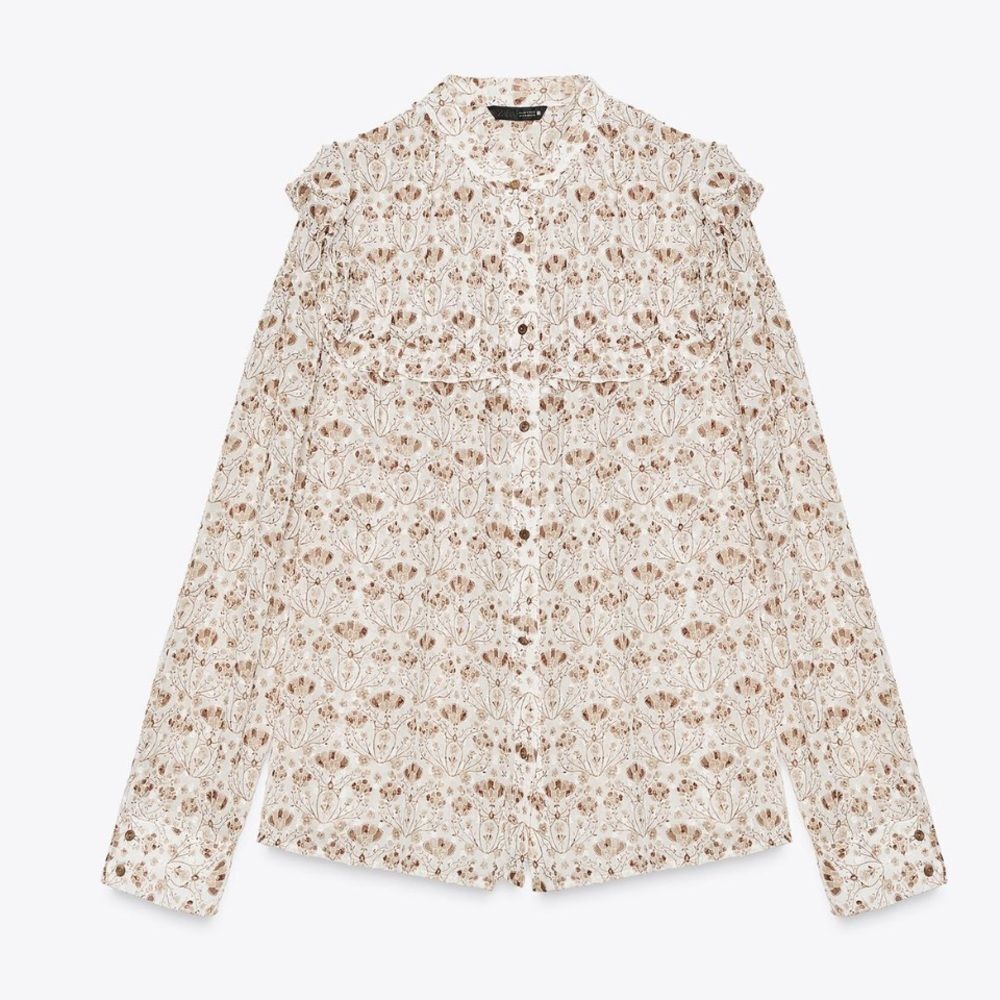 ZARA PRINTED TOP WITH RUFFLES size S